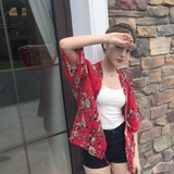 2016夏季日系软妹女装韩版宽松改良和服花朵短外套防晒开衫潮
