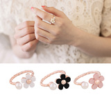 E1054 韩国简约时尚开口小雏菊花朵珍珠戒指女指环食指饰品甜美