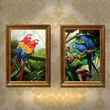 组合有框手绘油画简约欧式客餐厅卧室玄关装饰画风景鹦鹉鸟DL690