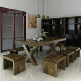 美式北欧复古实木餐桌椅组合长方形办公桌书桌会议桌电脑桌老板桌