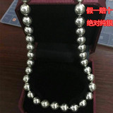 正品S999纯银10mm珠子项链男士银珠圆珠子毛衣链韩版白银佛珠链