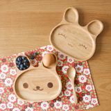 日式木质宝宝餐盘儿童创意餐具可爱小兔子点心卡通餐盘木托盘饭盘