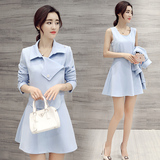 2016春装新款韩版女装套装时尚气质背心裙长袖外套两件套连衣裙潮