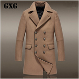 GXG男装男毛呢大衣中长款修身双排扣加厚版修身呢子风衣青年外套