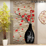 3D立体玄关壁纸壁画 过道走廊墙纸装饰画 竖版 欧式 砖墙花瓶花朵