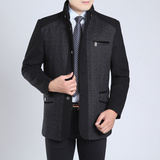 中年男士秋冬装修身立领羊毛呢子风衣外套35-40-45-50-55岁爸爸装