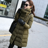 2015冬季pu皮拼接棉衣外套女装韩版中长款棉服加厚保暖修身棉袄潮