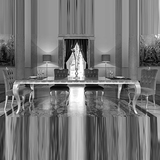 后现代实木长餐桌 餐厅银箔餐桌椅 样板房长餐台定制 新古典餐桌