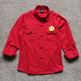 2015春秋款新版童装双口袋红色男童女童儿童全棉休闲长袖衬衫上衣
