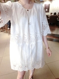 韩国东大门代购夏装2016女装七分袖大码蕾丝宽松白色小清新连衣裙