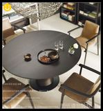 本居林黑橡木色实木圆形餐桌黑胡桃木色实木圆形餐桌定制实木餐桌