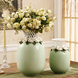 欧式花瓶薄荷绿奢华陶瓷装饰品 大号落地客厅电视柜摆件结婚礼物