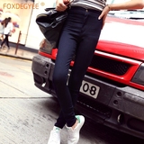 FOXDEGYEE/狐度秋冬新款品牌女装高腰弹力牛仔裤铅笔小脚裤显瘦女