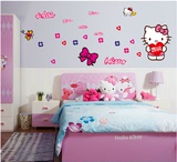 可爱kitty猫墙贴 卡通凯蒂猫卧室儿童房幼儿园装饰环保墙贴画贴纸