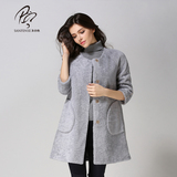 3分色2015冬季新款毛呢外套中款羊绒大衣女羊毛呢大码九分袖大衣