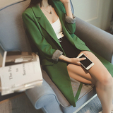 韩国春装外套女2016韩版中长款西装外套女修身长袖宽松大码显瘦潮