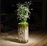 复古手工绿白色釉陶瓷花瓶艺术品陶制欧法式家居装饰摆件花釉瓷器