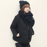 2015冬装新款韩版加厚中长款棉服女黑色短款棉衣女棉袄外套送围巾