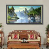 中国桂林山水风景手绘油画家居客厅无框画中式沙发背景有框装饰画