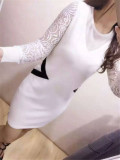 2015秋冬韩版中长款修身貂绒蕾丝打底衫加厚加绒套头v领长袖T恤女