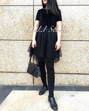 2016韩版夏季新款丝绒蓬蓬裙女装短袖黑气质修身蕾丝蓬蓬裙连衣裙