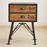 LOFT美式乡村复古铁艺创意2斗柜 收纳柜 床头柜 实木抽屉置物柜
