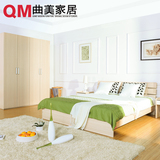 预售曲美家具浅色卧室家具 现代简约板式1.8米双人床+床头柜衣柜