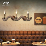 经典仿古复古loft美式设计壁灯3头麻绳波浪壁灯床头灯咖啡厅灯