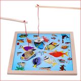 大号双杆磁性钓鱼玩具 木质木制儿童宝宝海洋动物钓鱼板玩具0.25
