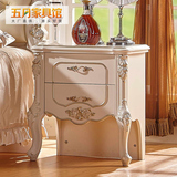 欧式床头柜 实木床头柜白色烤漆雕花两门储物柜 田园法式床头柜