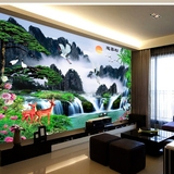 客厅沙发电视背景墙画3d立体墙纸壁纸大型壁画中式山水风景无缝布