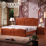 艾菲 中式橡木床 现代中式实木双人床1.8 气动储物高箱床1.5米82#