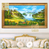 手绘欧式风景油画横幅版客厅玄关过道有框纯手工装饰画古典山水画
