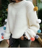 2015冬季 韩国代购东大门实拍正品袖子彩色立体球球针织套头毛衣