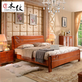 全实木床高档橡木床现代中式高箱储物床1.5/1.8米婚床双人床包邮