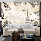 大型壁画埃菲尔铁塔 复古怀旧地图大型壁画欧美风格背景墙墙纸