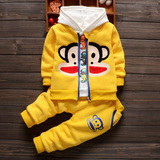 秋冬韩版男女童卫衣大嘴猴加厚加绒1-3-4岁婴儿运动休闲三件套装