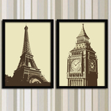 埃菲尔铁塔大本钟欧式新古典装饰画二联装饰画餐厅玄关卧室墙壁画