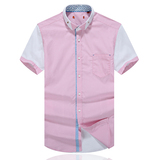 罗米欧名店 2016夏季韩版休闲衬衫短袖粉红色修身寸杉舒适衬衣089