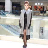 2015秋女装韩版中长款流苏开衫针织衫马甲背心毛衣外套显瘦佟二堡