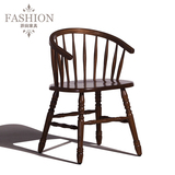 美式乡村地中海复古椅子全实木阳台休闲椅靠背单人椅 咖啡椅