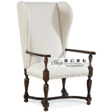 美式新古典单人沙发椅欧式简约实木餐椅书椅法式地中海高背老虎椅