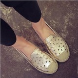 2016夏季新款女鞋卷头渔夫鞋平底跟洞洞鞋银色金色一脚蹬女款凉鞋