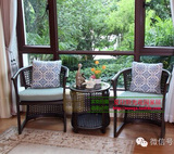 户外家具藤椅茶几三件套钢化玻璃圆桌坐垫别墅阳台桌椅防腐木双子