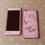 凯蒂猫苹果iPhone5s钢化玻璃4s粉色KT猫彩膜6PLUS手机钢化膜前后