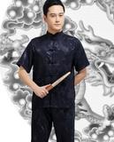 新款中国风男夏季传统中式短袖丝绸唐装汉服中老年送爸爸汉服套装