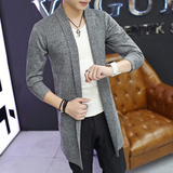 男士风衣中长款披风秋季修身薄款韩版个性青少年学生针织外套衣服