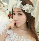 韩式小清晰新娘白色绢花珍珠花串头花结婚头饰婚纱额饰花环发饰品