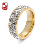 钛钢镀金满钻戒指 欧美时尚个性男女款指环镶钻彩钻黑钻 包邮刻字