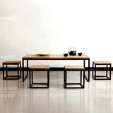 客厅茶几原木办公茶桌中式个性茶桌椅组合 实木仿古餐桌美式创意
